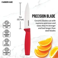 Farberware 5" Red Ceramic Utility Knife with Sheath