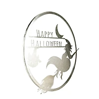 17" Silver Flying Witch Happy Halloween Wall Sign