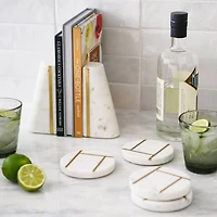 Hello Honey® White Round Marble Coaster Set with Brass Inlay