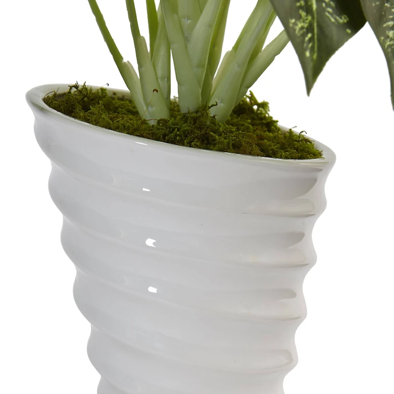 Dieffenbachia Artificial Plant in Swirl Ceramic Planter