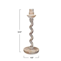 Hello Honey® 12.5" Whitewashed Tall Wood Taper Candleholder