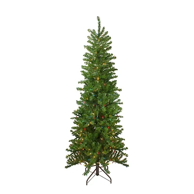 7.5ft. Pre-Lit Canadian Pine Pencil Artificial Christmas Tree, Multicolor Lights
