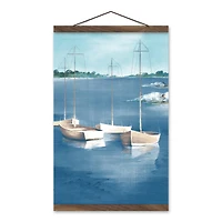 Four Sailboats Teak Hanging Canvas Wall Art