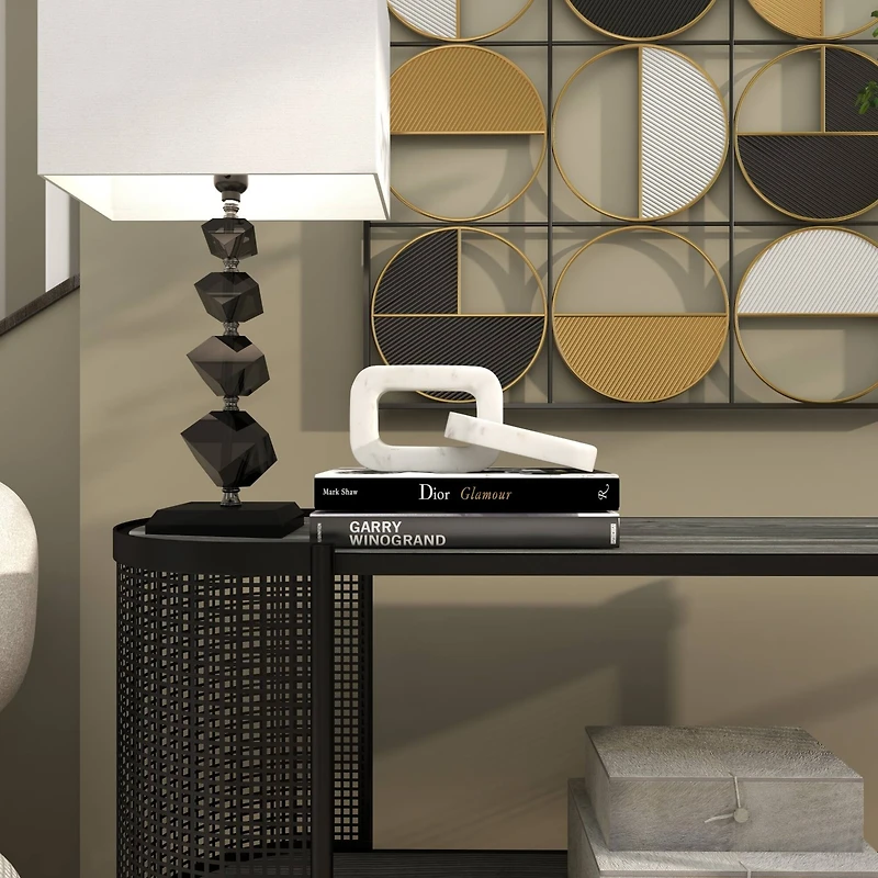 White Marble Geometric 2 Link Chain Sculpture Décor