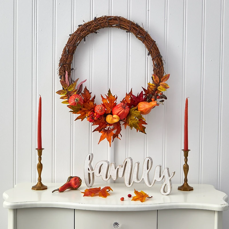 22" Pre-Lit Pumpkin & Maple Autumn Wreath