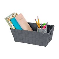 Simplify Small Gray Woven Storage Shelf Bin