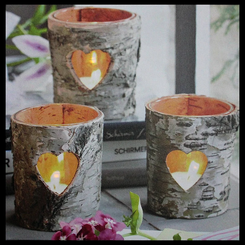 12" LED Lighted Birch Wood Candles Canvas Wall Art 