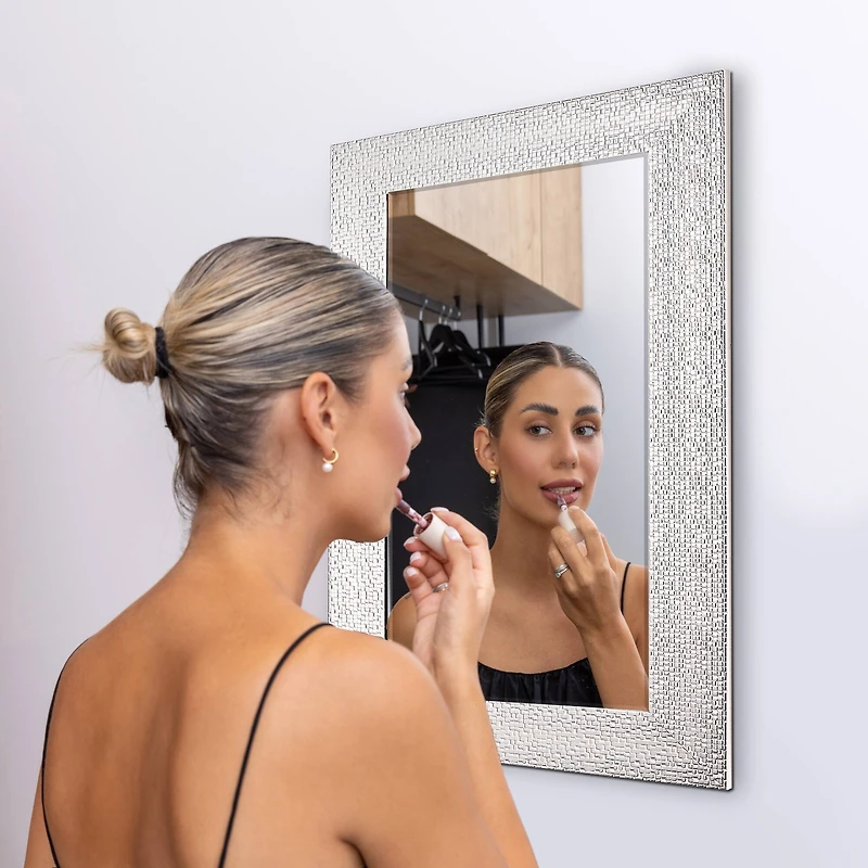 Head West 29" Chrome & White Tile Textured Frame Vanity Mirror