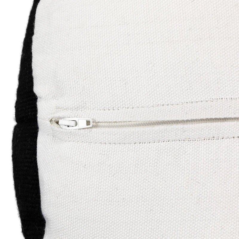 18" Black & White Woven Stripes Outdoor Pouf Ottoman