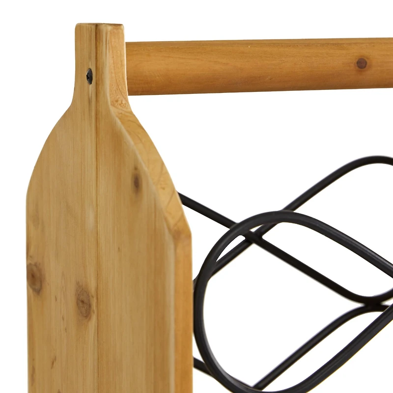 15" Brown Wood Rustic Wine Holder
