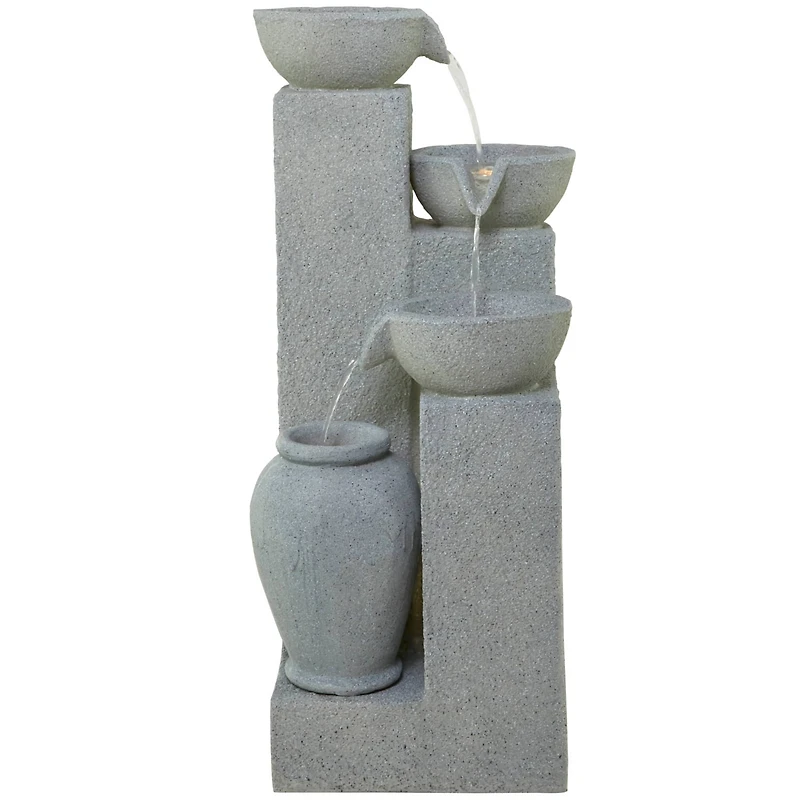 43.5" Light Gray Fiberglass 4-Tier Fountain with LED Light