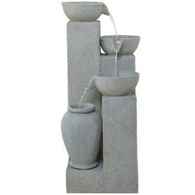 43.5" Light Gray Fiberglass 4-Tier Fountain with LED Light