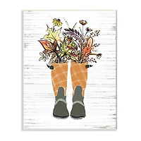 Stupell Industries Fall Foliage in Boots Wooden Wall Plaque