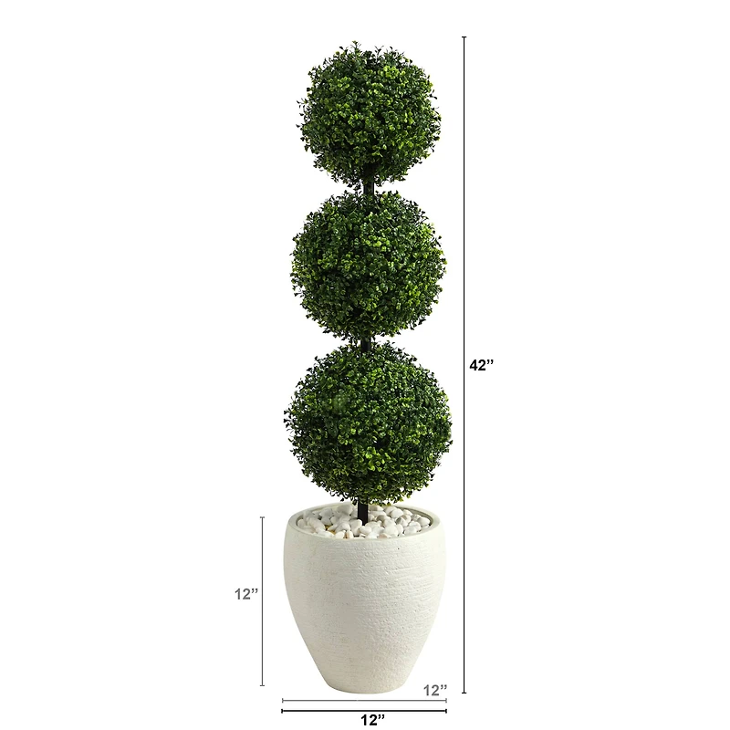 3.5ft. Boxwood Triple Ball Topiary Artificial Tree in White Planter