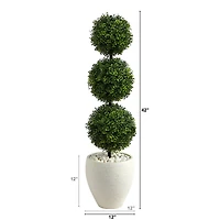 3.5ft. Boxwood Triple Ball Topiary Artificial Tree in White Planter
