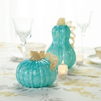 Glitzhome® 6" Fall Turquoise Round Glass Pumpkin