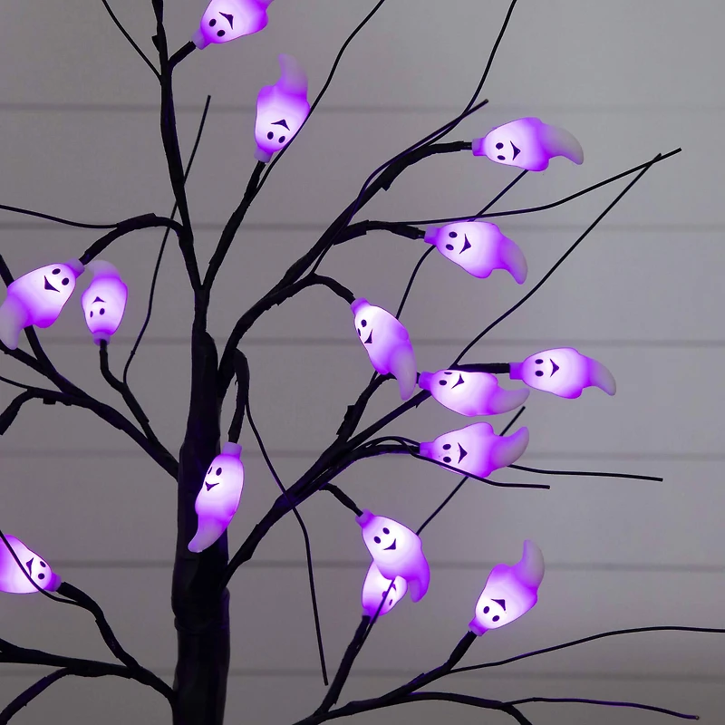 2ft. Pre-Lit Artificial Halloween Ghost Twig Tree with 24 Purple LED Lights