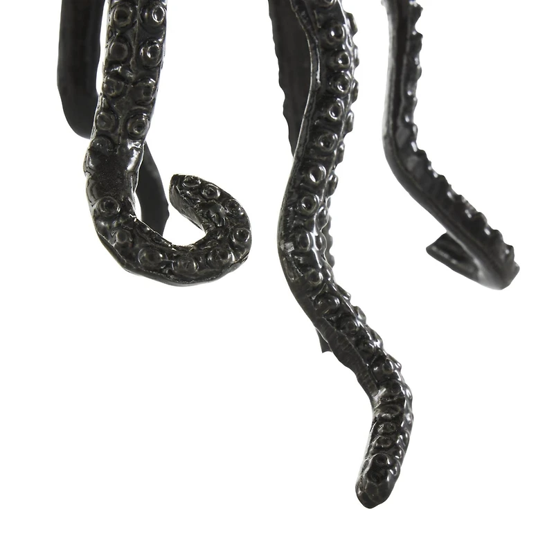 Black Aluminum Metal Octopus with Textured Tentacles Sculpture Set