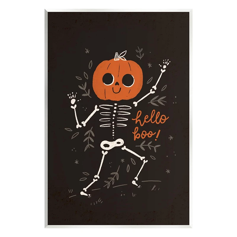 Stupell Industries Hello Boo Halloween Smiling Skeleton Wall Plaque Art
