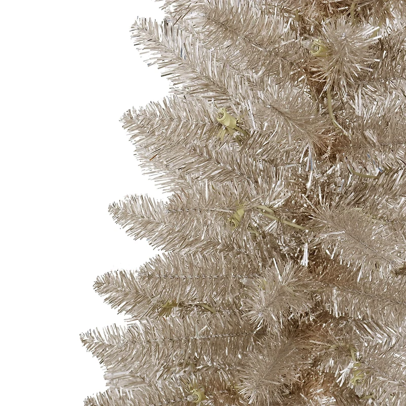 7ft. Pre-Lit Rose Gold Tinsel Artificial Christmas Tree, Clear Lights