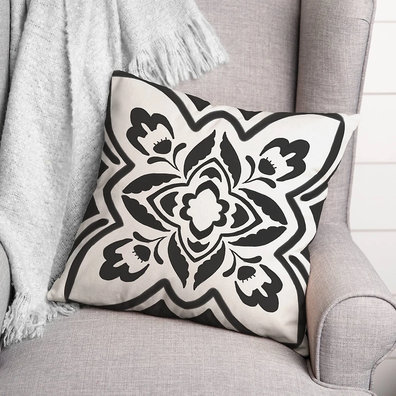 Black Medallion II 18" x 18" Throw Pillow
