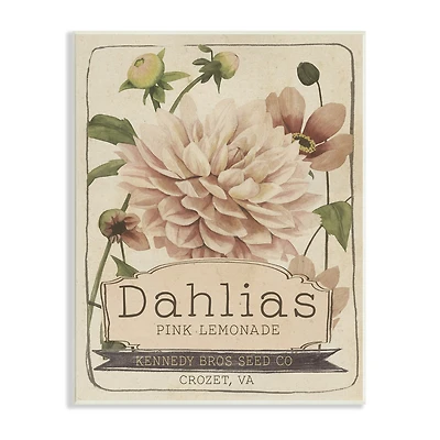 Stupell Industries Pink Lemonade Dahlias Vintage Floral Seed Packet Wall Plaque