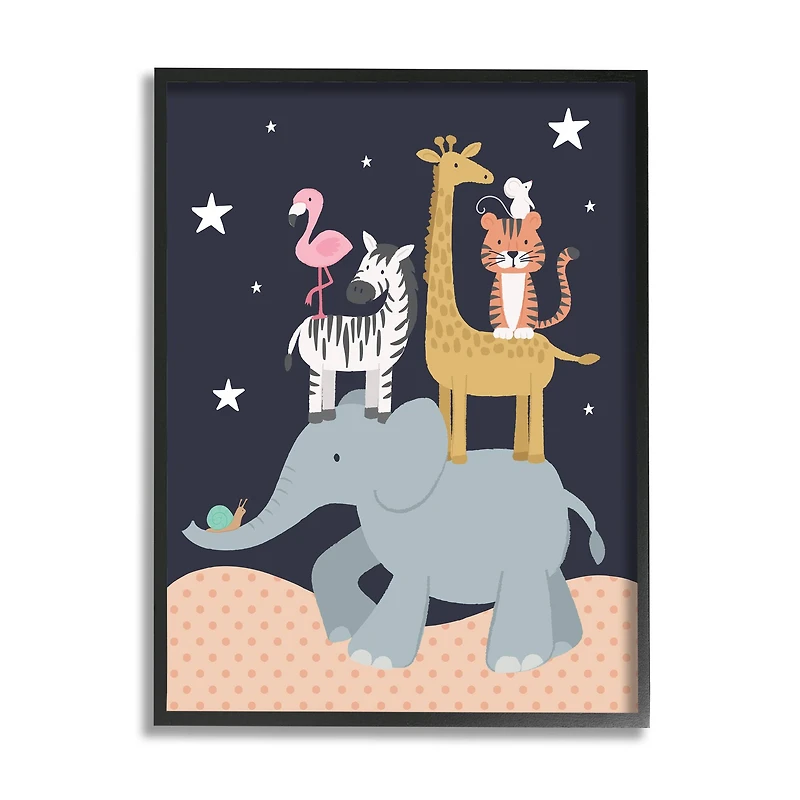 Stupell Industries Starry Night Sky Safari Animals Elephant Giraffe Zebra in Frame Wall Art