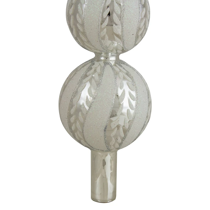 15" Silver and White Glitter Glass Finial Christmas Tree Topper