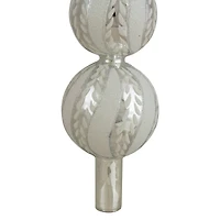 15" Silver and White Glitter Glass Finial Christmas Tree Topper