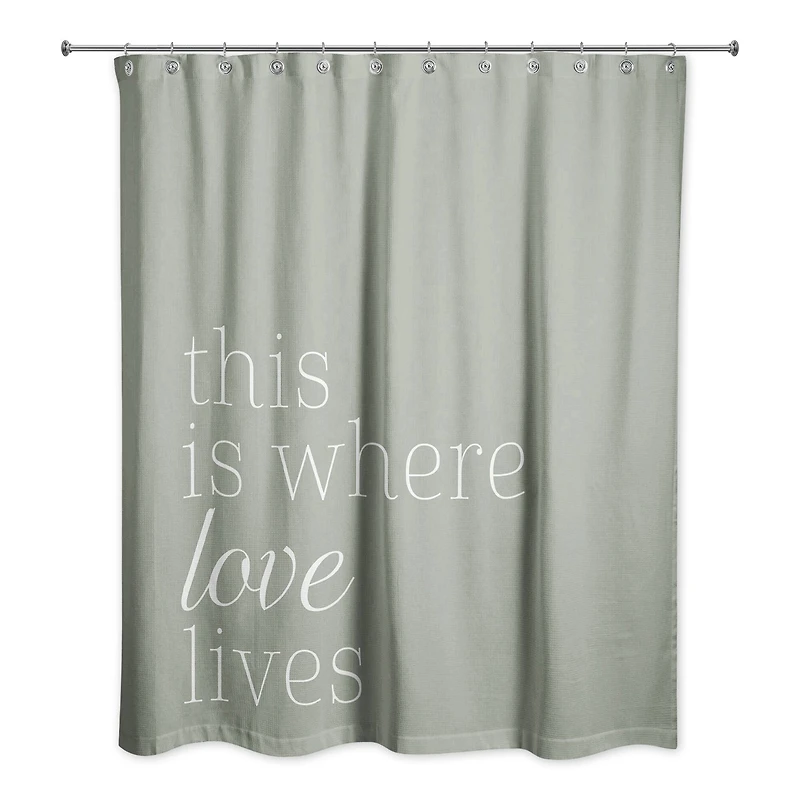 Where Love Lives Olive 71" x 74" Shower Curtain