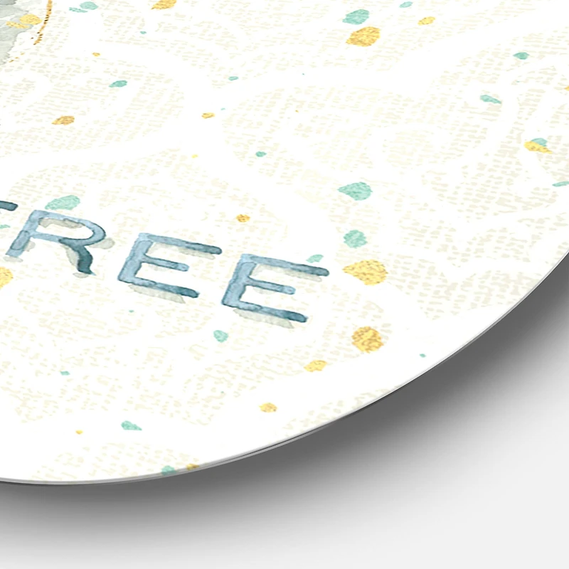 Designart - Damask Painted Gilded Feather on Blue