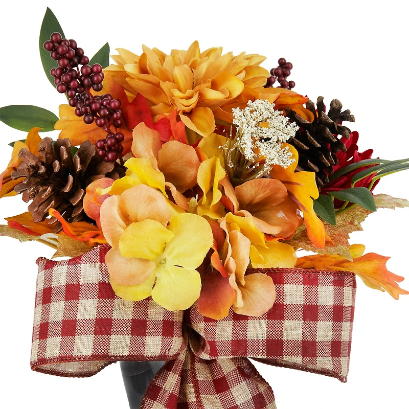 Orange & Yellow Fall Floral Remembrance Cone with Plaid Ribbon by Ashland
