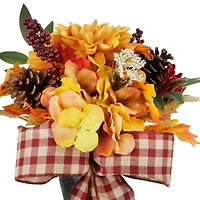 Orange & Yellow Fall Floral Remembrance Cone with Plaid Ribbon by Ashland