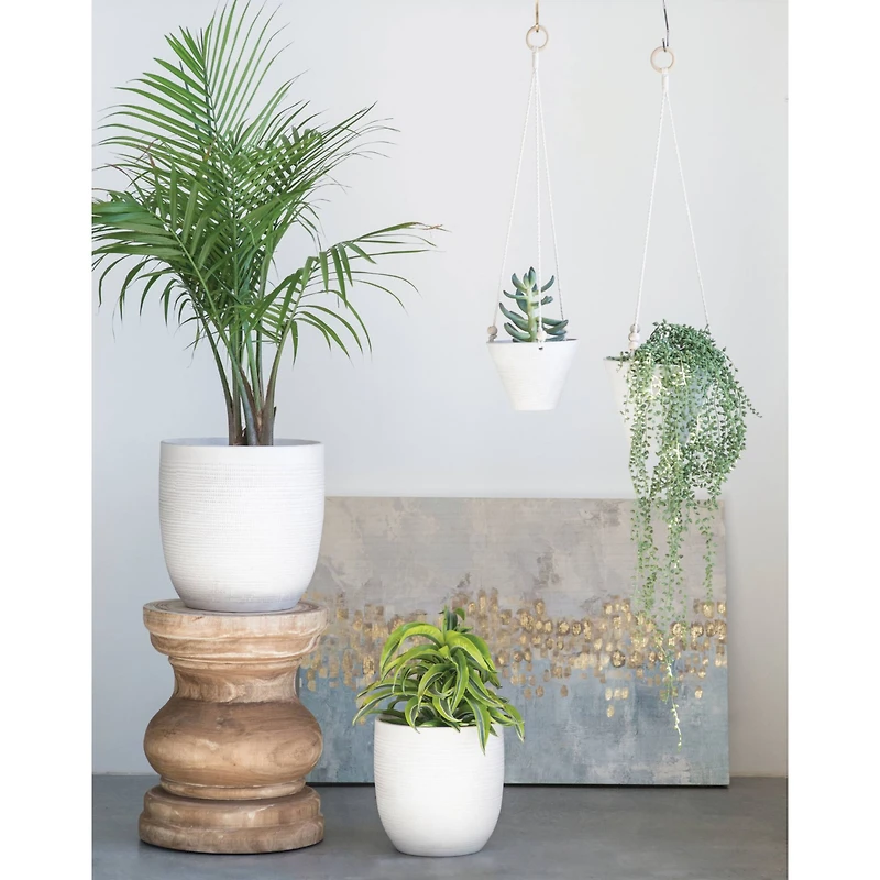 Hello Honey® 12.25" Matte White Embossed Stoneware Planter