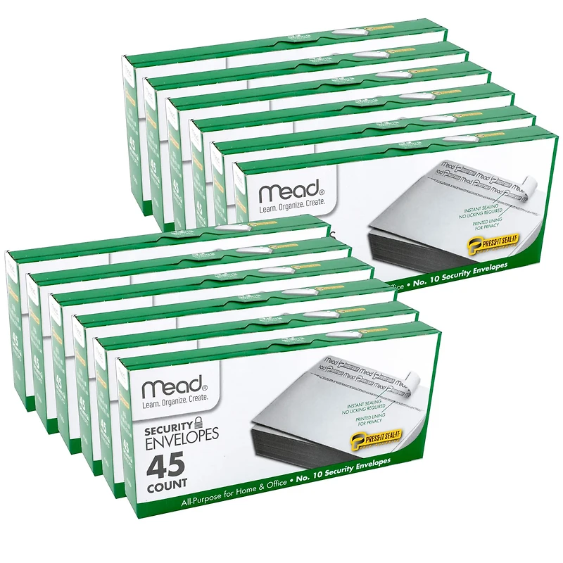 Mead® Press-It Seal-It® #10 Security Envelopes, 12 Pack of 45