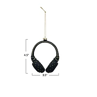 Hello Honey® 4.5" Black Headphones Glass & Resin Ornament with Glitter
