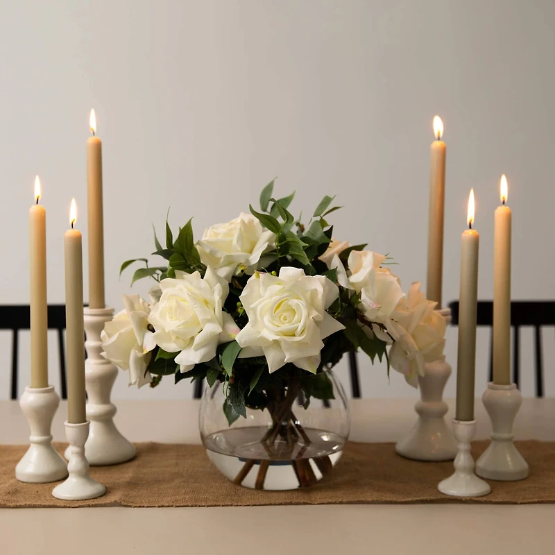 Wedding Collection 16in. Artificial Roses and Mixed Greens Arrangement in Glass Vase