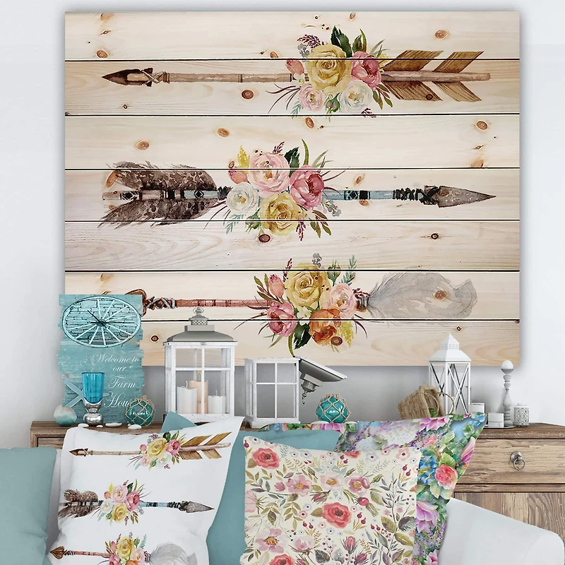 Designart - Ethnic Feathers and Flowers On Native Arrows II