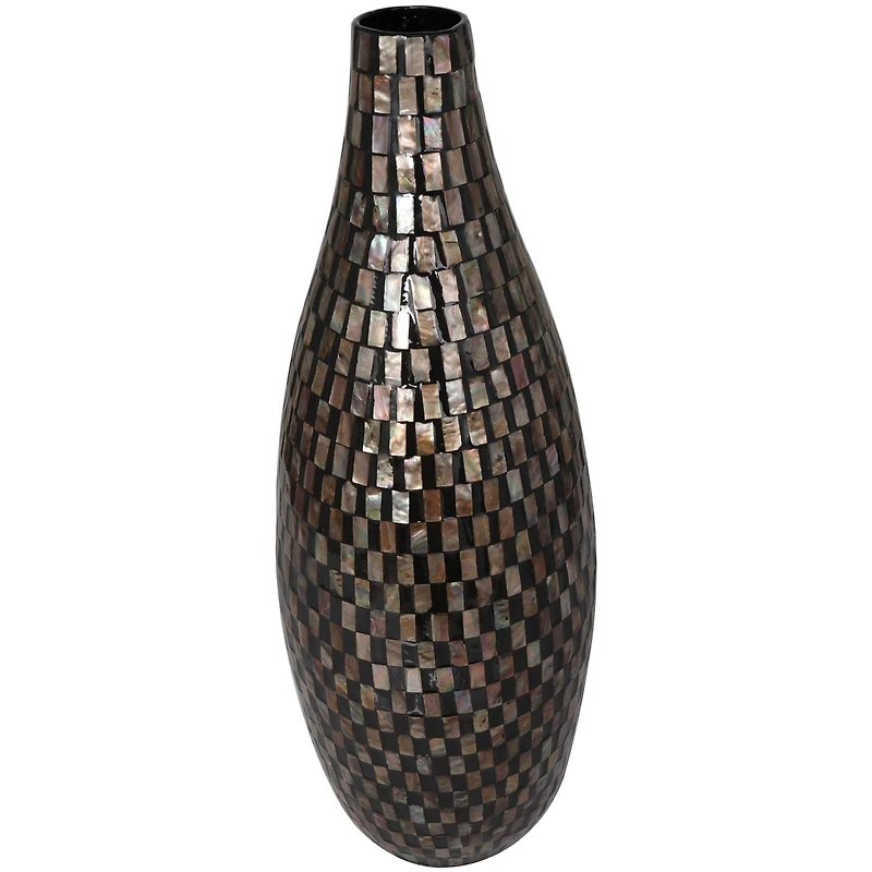 24" Black Mother of Pearl Handmade Mosaic Inspired Vase