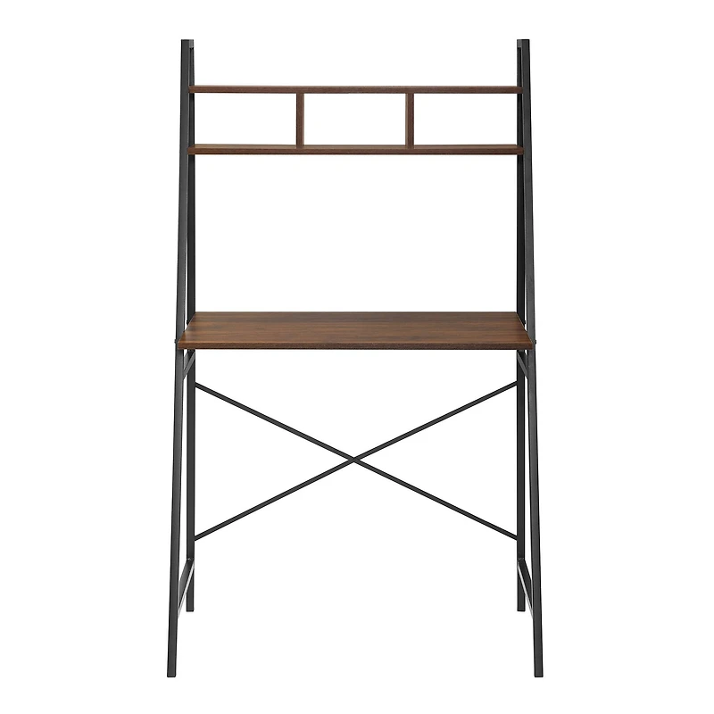 Walker Edison 56" Dark Walnut Industrial Ladder Desk with Storage