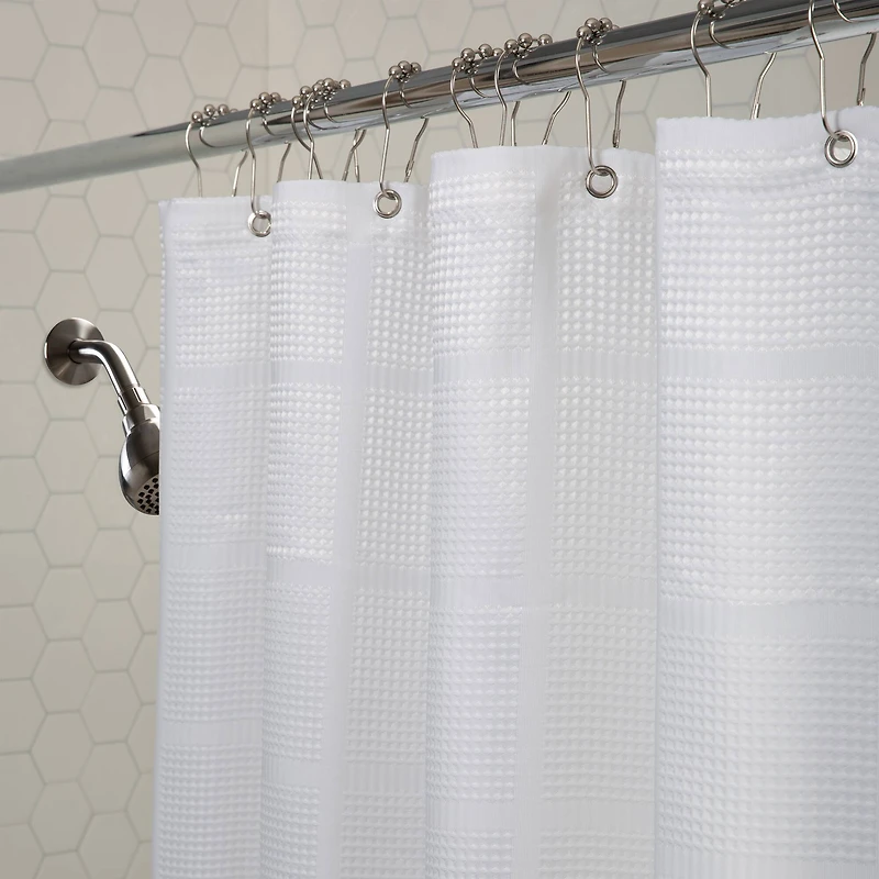 Elle Décor White Jacquard Solid Weave Shower Curtain