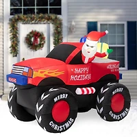 Glitzhome® 7ft. LED Lighted Santa Claus Pickup Truck Inflatable Décor