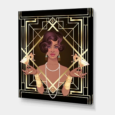 Designart - Retro Women In Golden Art Deco Geometrics I