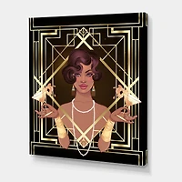 Designart - Retro Women In Golden Art Deco Geometrics I
