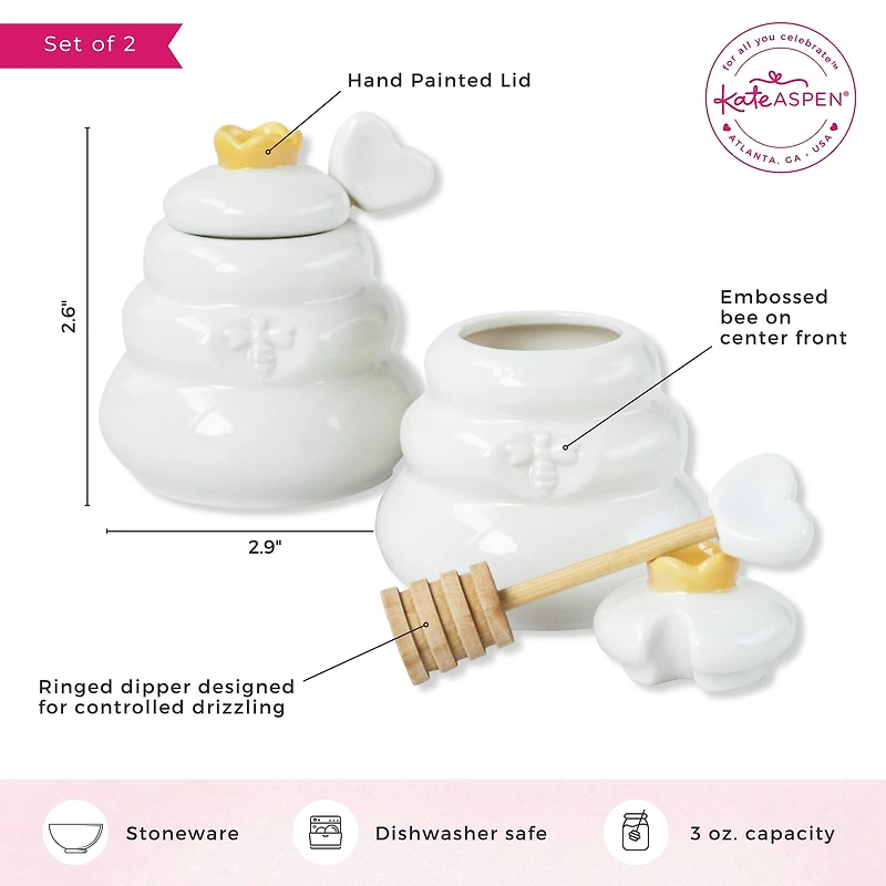Kate Aspen® Bee Hive Ceramic Mini Honey Jar & Dipper Set, 2ct.