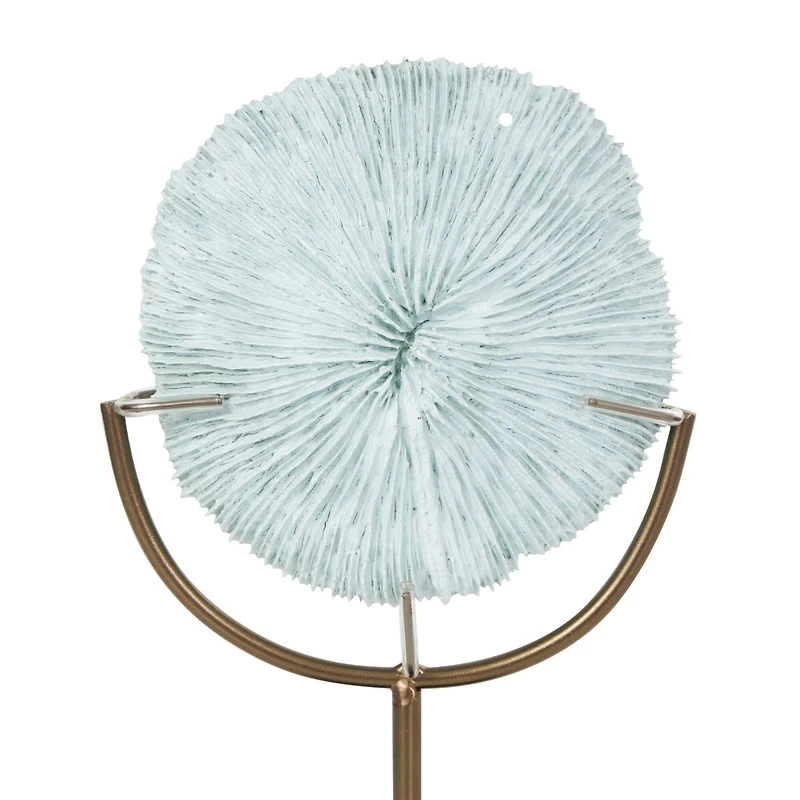 12.5" Light Blue Polystone Coral Textured Sculpture with Bronze Stand