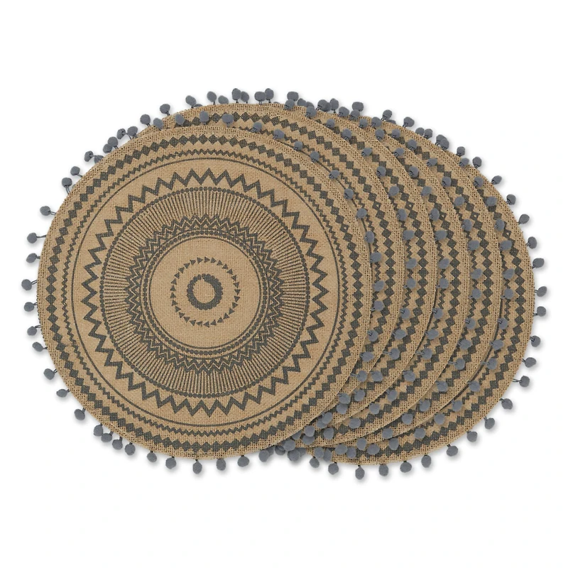 Mineral Aztec Print On Natural Round Jute Placemat (Set of 6)