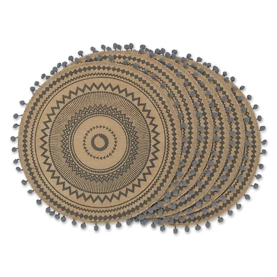 Mineral Aztec Print On Natural Round Jute Placemat (Set of 6)