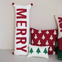 Hello Honey® Red & White Merry Woven Cotton Lumbar Pillow