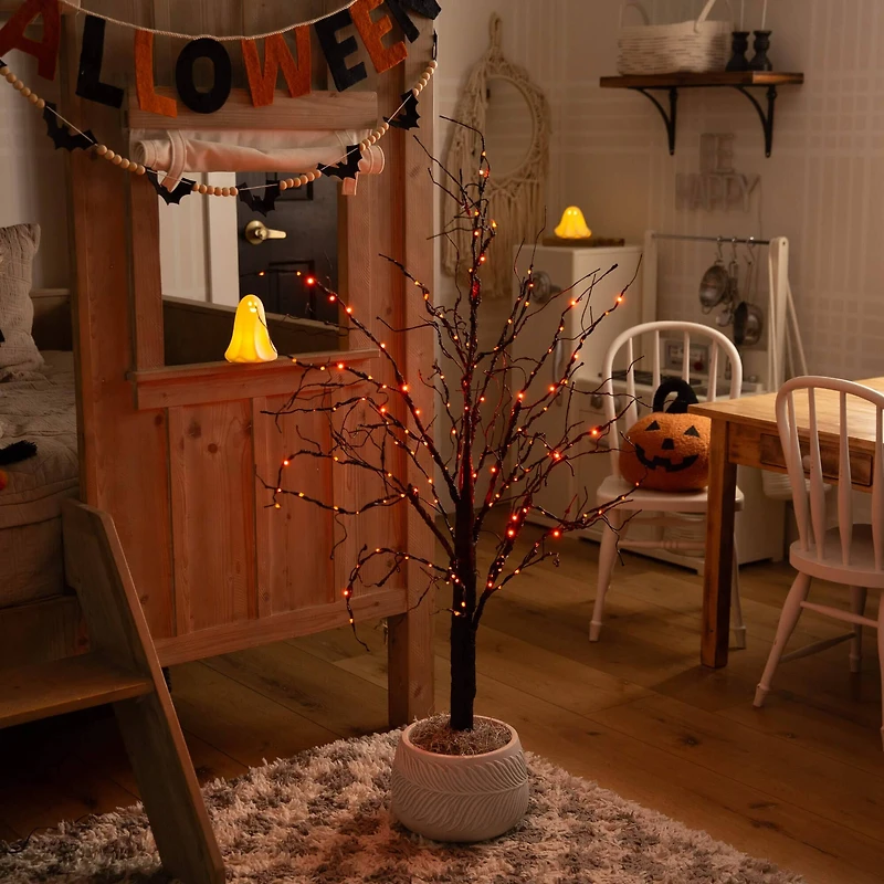 4ft. Pre-Lit Halloween Black Twig Artificial Tree with 180 Orange & Purple LED Lights